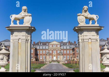 Lion sculptures at the entrance of castle Nordkirchen, Germany Stock Photo