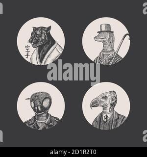 Black panther and Bee biker. Japanese text means: karate. Fashion animal character. Hand drawn Vector engraved sketch for label and T-shirts or tattoo Stock Vector