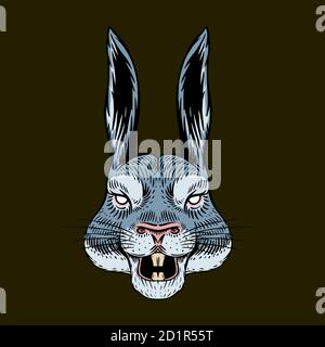 Mad Rabbit Screaming Hare or mad rabbit for tattoo or label. Roaring animal ...