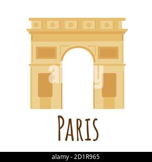 Cartoon vector illstration of Triomphe isolated on white background. Paris city symbol in yellow color Stock Vector