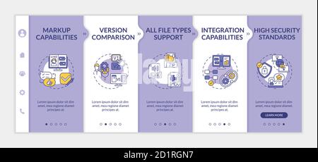Online reviewing and approving tool features onboarding vector template Stock Vector