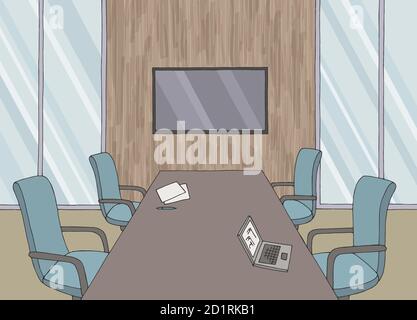 Conference room office interior graphic color sketch illustration vector Stock Vector