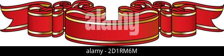 Red Ribbon With Golden Stripes and Editable Stroke. Vector Illustration. Stock Vector