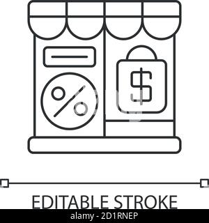 Outlet store pixel perfect linear icons Stock Vector