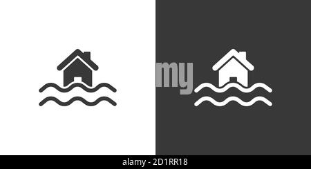 Flood. Isolated icon on black and white background. Weather glyph vector illustration Stock Vector