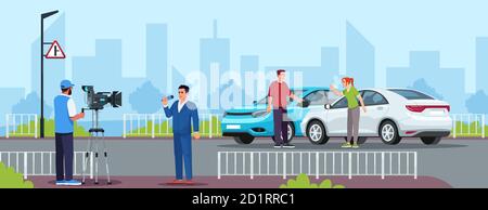 Car crash semi flat vector illustration Stock Vector