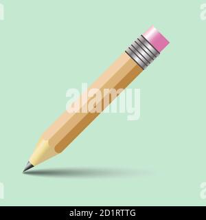 Vector pencil with a rubber band on top. Isolated on light green background Eps 10. Stock Vector