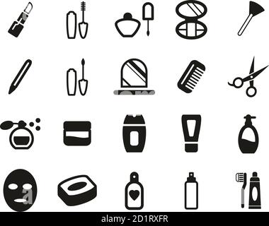 Beauty Products Or Cosmetics Icons Black & White Set Big Stock Vector
