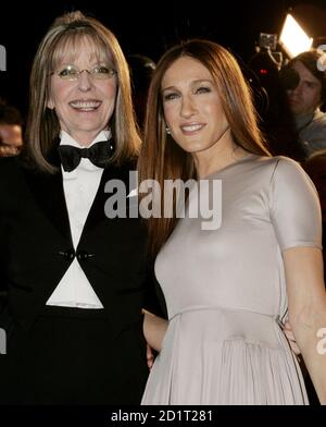 Actresses Diane Keaton (L) and Sarah Jessica Parker pose at the premiere of their new film 'The Family Stone' in Los Angeles December 6, 2005. [The film, a comic story of the annual holiday gathering of a New England family, also stars Rachel McAdams, Claire Danes, Dermot Mulroney and Craig T. Nelson and opens in the U.S. on December 16.]