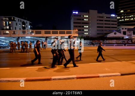 2.10.2020 Tel Aviv, Israel. Protest against Prime minister Netanyahu and second Coronavirus lockdown.