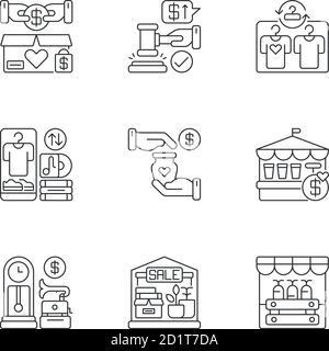 Sale pixel perfect linear icons set Stock Vector