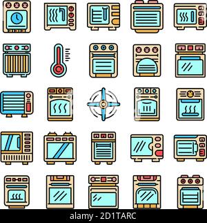 Convection oven icons set vector flat Stock Vector