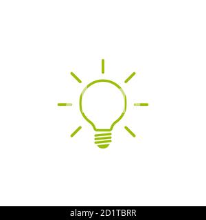 green line bulb with rays flat icon. isolated on white. Electric Light icon. New business idea. New technology. Eco Idea. Design thinking. Vector illu Stock Vector