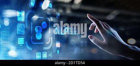 NLP natural language processing cognitive computing technology concept on virtual screen Stock Photo