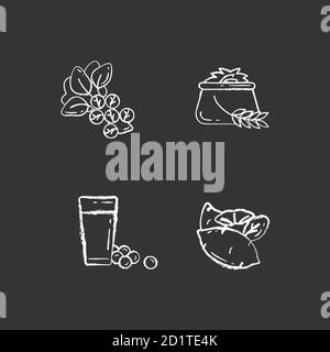 Health vegetables types chalk white icons set on black background Stock Vector