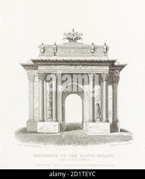 WELLINGTON ARCH, Hyde Park Corner, Westminster, London.  'Entrance to the King's Palace' by T H Shepherd. Published in James Elmes (1827) 'Metropolitan Improvements, or London in the nineteenth century...' Line engraved (steel). From the Mayson Beeton Collection. Stock Photo