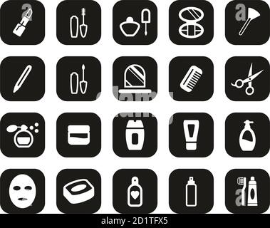 Beauty Products Or Cosmetics Icons White On Black Flat Design Set Big Stock Vector