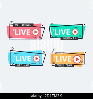 Live Webinar Button, icon, emblem label gradient Vector illustration flat linear badge and banner, scroll, sticker, ribbon, embem, poster. Stock Vector