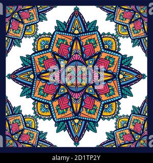 Seamless pattern of coloring mandalas on white background in square tile. Hand drawn doodle background. Vector coloring doodle texture for fabrics, wa Stock Vector