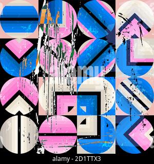abstract geometric background pattern, with circles, squares, paint strokes and splashes Stock Vector
