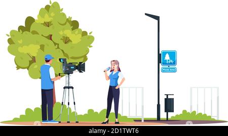 Reportage semi flat RGB color vector illustration Stock Vector