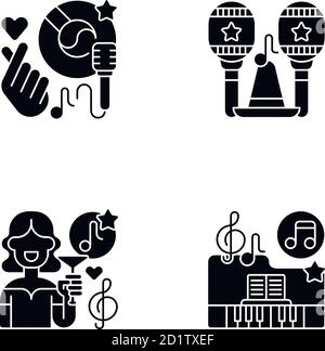 Party songs ideas black glyph icons set on white space Stock Vector