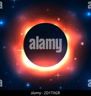 Illustration of a black hole in space with stars. Space and Supernova. Vector background for articles, covers and your design. Stock Vector