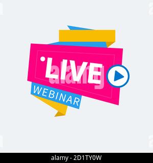 Live Webinar Button, icon, emblem label gradient Vector illustration flat linear badge and banner, scroll, sticker, ribbon, embem, poster. Stock Vector