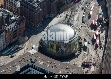 The BFI IMAX Cinema, South Bank, London, 2018, UK. Aerial view. Stock Photo