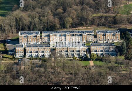 Repton Court, a development of town houses and apartments at Sundridge Park, Bromley, London, 2018, UK. Aerial view. Stock Photo