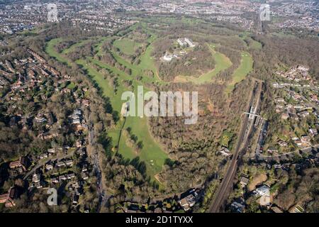 Sundridge Park Golf Course and Landscape Park to Sundridge Park created by Humphry Repton 1794-97, Sundridge Park, Bromley, London, 2018, UK. Aerial view. Stock Photo