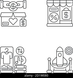 Trading pixel perfect linear icons set Stock Vector