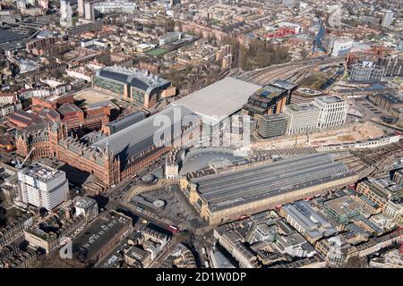 King's Cross Station and St Pancras International, London, 2018, UK. Aerial view. Stock Photo