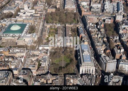 Bloomsbury Square Gardens and Russell Square Gardens, Bloomsbury, London, 2018, UK. Aerial view. Stock Photo