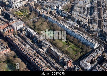 Cadogan Place Gardens, the former London Botantic Gardens, and the Repton commissioned North Garden, Cadogan Place, London, 2018, UK. Aerial view. Stock Photo