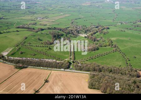 Dyrham Park Estate, Landscape Park, Tree Avenue, Dyrham, South Gloucestershire, 2018, UK. Aerial view. Stock Photo