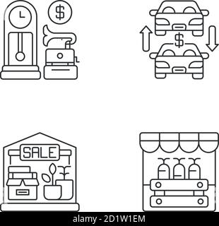 Flea market pixel perfect linear icons set Stock Vector