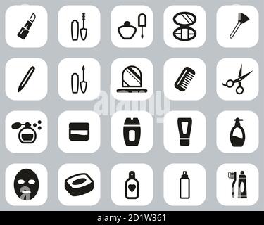 Beauty Products Or Cosmetics Icons Black & White Flat Design Set Big Stock Vector