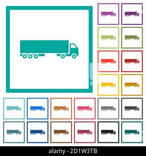 Camion flat color icons with quadrant frames on white background Stock Vector