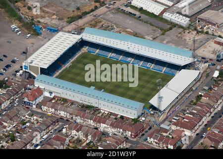 Fratton Park, home to Portsmouth Football Club, Portsmouth, Hampshire, UK. 2014. Aerial view. Stock Photo