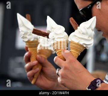 Ice creams cornet's Hot summer treat '99' Stock Photo