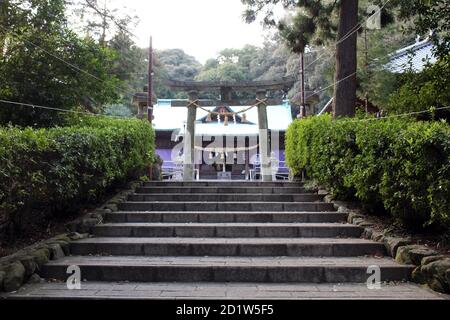 Entrance torii gate of Honoohonome Jinja Shrine in Beppu. Taken in ...