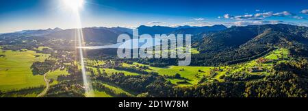 Tegernsee lake in the Bavarian Alps. Aerial Panorama. Autumn. Germany Stock Photo