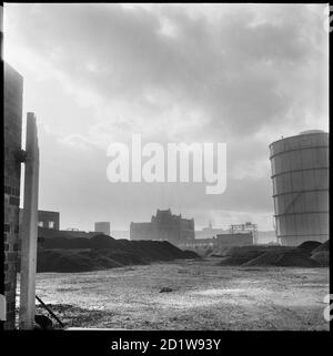 View looking south across the Etruria Gas Works with Holy Trinity Church, Hartshill visible in the distance. Stock Photo