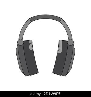 Line art illustration of grey headphones. Object separated from the background. Vector illustration for web banner, printing, T-shirt, icon, mobile an Stock Vector