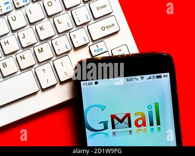 In this photo illustration a Gmail - Email by Google  logo is seen displayed on a smartphone Stock Photo