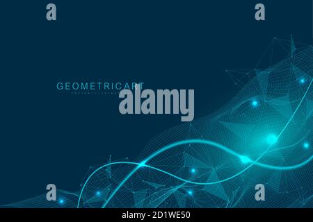 Geometric abstract background with connected line and dots. Structure molecule and communication. Big Data Visualization. Medical, technology, science Stock Vector