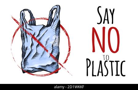 Say no to plastic. Coloring line drawing of a plastic bag with hatching ...