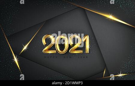 Holiday Vector Background with Golden Metallic Numbers 2021. Happy New 2021 Year . Realistic 3d illustration. Modern design banner or poster or holida Stock Vector