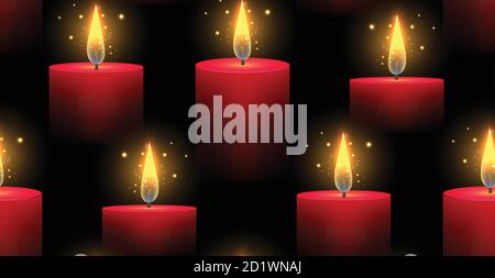 Seamless pattern with red burning candles on a dark background. Vector texture in clipping mask for fabrics, backgrounds and your creativity Stock Vector